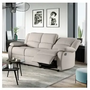 Canapé Relaxation manuel 3 places LOUNGITUDE DETENTE en Tissu - Beige pas cher