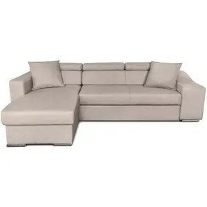 LOUNGITUDE Canapé d'Angle ELONA Convertible en Tissu - Beige - Angle Droit pas cher