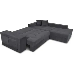 Canapé d'angle convertible TAMIA - LOUNGITUDE - Gris foncé - Avec coff...