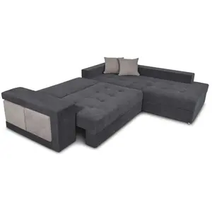 Canapé d'angle convertible TAMIA - LOUNGITUDE - Tissu - Gris foncé/gri...
