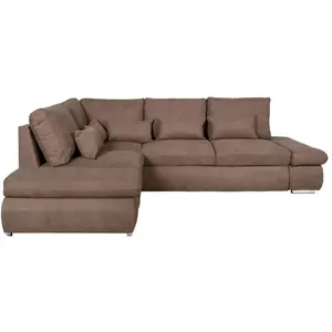 LOUNGITUDE Canapé d'angle convertible SEBASTIAN en tissu - Marron - 4 places - avec coffre