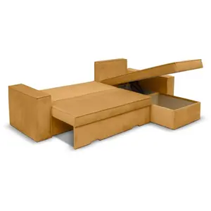 LOUNGITUDE Canapé d'angle CAELIA Réversible et Convertible avec coffre en velours côtelé - Moutarde pas cher