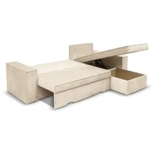 Canapé d'angle réversible et convertible avec coffre en velours côtelé - LOUNGITUDE - CAELIA - Beige - 4 places pas cher