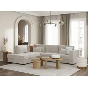 Canapé d'angle BELAMI en tissu - Beige - LOUNGITUDE - Fixe - 5 places ...