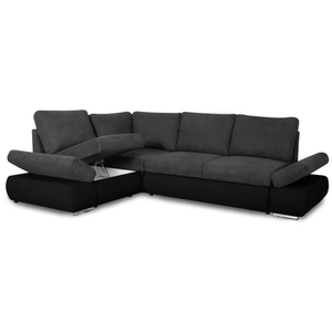 LOUNGITUDE Canapé d'angle SEBASTIAN Réversible et Convertible avec coffre en simili et tissu - Gris foncé pas cher