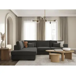 Canapé d'angle en tissu - LOUNGITUDE - BELAMI - 5 places - Gris foncé ...
