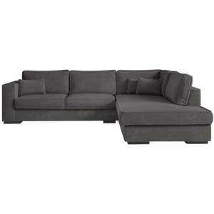 Canapé d'angle en tissu LOUNGITUDE BELAMI - Gris foncé - 5 places - Angle droit - Confort moelleux