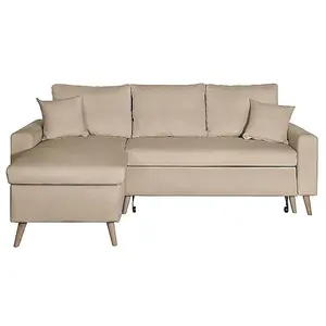 UsineStreet Canapé D'angle Maria Scandinave Velours Réversible Et Convertible Avec Coffre - Grège pas cher
