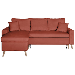 UsineStreet Canapé D'angle Maria Scandinave Velours Réversible Et Convertible Avec Coffre - Rouge Brique pas cher
