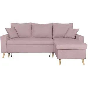 LOUNGITUDE Canapé d'Angle MARIA SCANDINAVE Réversible et Convertible Avec Coffre en Tissu - Vieux rose pas cher