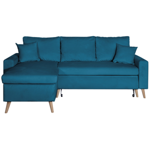 LOUNGITUDE Canapé d'angle réversible et convertible MARIA SCANDINAVE VELOURS avec coffre - Bleu pétrole pas cher