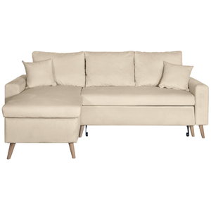LOUNGITUDE Canapé d'angle convertible MARIA SCANDINAVE en velours avec coffre de rangement - Beige pas cher