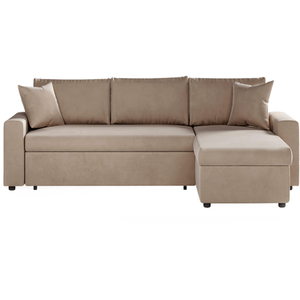 LOUNGITUDE Canapé d'angle MARIA réversible et convertible avec coffre en velours - Grège pas cher