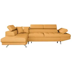 LOUNGITUDE Canapé d'angle RIO Convertible avec coffre en tissu - Angle Gauche, Jaune ocre pas cher