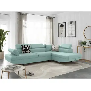 LOUNGITUDE Canapé d'angle RIO Convertible avec coffre en tissu - Angle Droit, Bleu clair pas cher