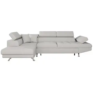 LOUNGITUDE Canapé d'angle RIO Convertible avec coffre en tissu - Angle Gauche, Gris perle pas cher