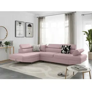 LOUNGITUDE Canapé d'angle RIO Convertible avec coffre en tissu - Angle Gauche, Vieux rose pas cher
