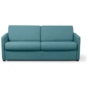 LOUNGITUDE Canapé Convertible 3 places AGATHE en Tissu - Epaisseur 13cm - Bleu canard, Couchage 140 x 190 cm pas cher