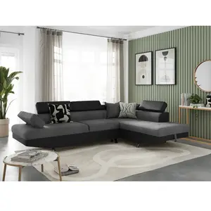 Canapé d'angle convertible RIO - LOUNGITUDE - Gris et Noir - Coffre de... pas cher