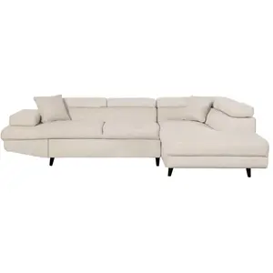LOUNGITUDE Canapé d'angle convertible MATHIS avec coffre en tissu - Angle Droit, Beige, Pieds - Noir pas cher