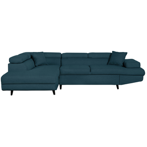 LOUNGITUDE Canapé d'angle gauche convertible RIO Scandinave avec coffre en tissu - Bleu pétrole, Pieds noir pas cher