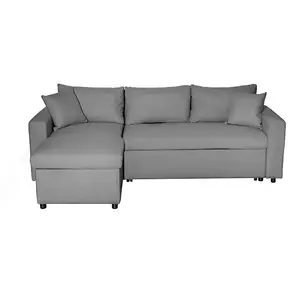 Canapé dangle 3 places MARIA réversible convertible avec coffre en tissu - Gris clair - L227 x P146 x H81cm - LOUNGITUDE pas cher