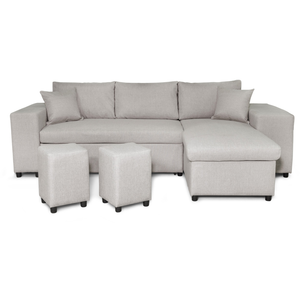 LOUNGITUDE Canapé d'angle convertible MADY avec coffre, étagère et poufs en tissu... pas cher
