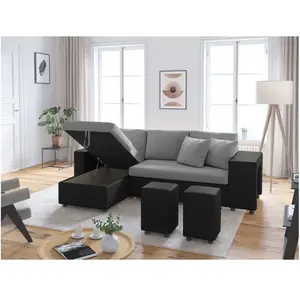 UsineStreet Canapé D'angle Oslo Convertible Avec Coffre Et Poufs En Ti... pas cher