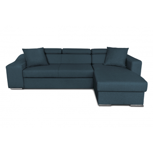 LOUNGITUDE Canapé d'Angle ELONA Convertible en tissu bleu pétrole avec poufs de rangement à gauche pas cher