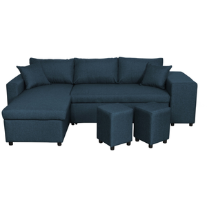 LOUNGITUDE Canapé d'angle convertible OSLO avec coffre et poufs en tissu - Bleu pétrole pas cher