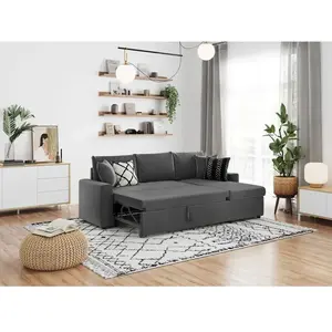 LOUNGITUDE Canapé d'angle réversible et convertible MARIA en velours - Gris foncé... pas cher
