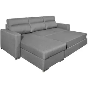 LOUNGITUDE Canapé d'angle KEI réversible convertible en tissu - Gris clair pas cher