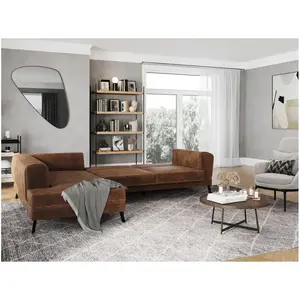 LOUNGITUDE Canapé d'angle INDIA convertible 2 coffres en tissu marron industriel - Angle Gauche, Marron