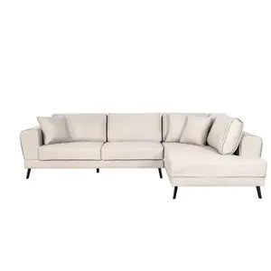 LOUNGITUDE Canapé d'angle INDIA convertible 2 coffres en tissu - Angle Droit, Beige pas cher