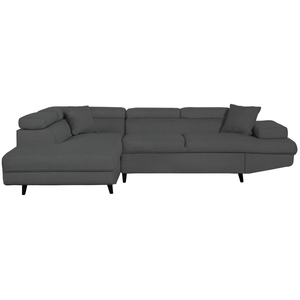 LOUNGITUDE Canapé d'angle gauche convertible RIO Scandinave avec coffre en tissu - Gris foncé, Pieds noir pas cher