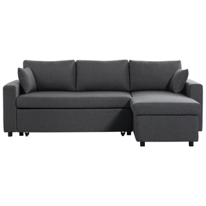 LOUNGITUDE Canapé d'Angle Réversible et Convertible avec Coffre en tissu gris MARIA pas cher