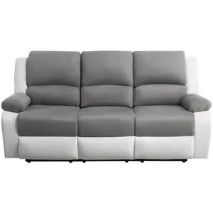 Canapé de Relaxation électrique 3 places Microfibre et Simili LEO - Blanc et gris - LOUNGITUDE pas cher