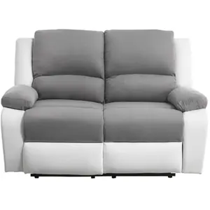 LOUNGITUDE RELAXXO - Canapé de Relaxation électrique 2 places Microfibre et Simili LEO - Blanc et gris pas cher