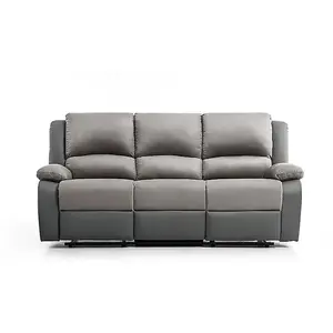 LOUNGITUDE Canapé Relaxation 3 places Simili et Microfibre LEO - Gris pas cher