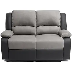 LOUNGITUDE Canapé Relaxation 2 places Microfibre et Simili LEO - Gris et Noir - RELAXXO pas cher