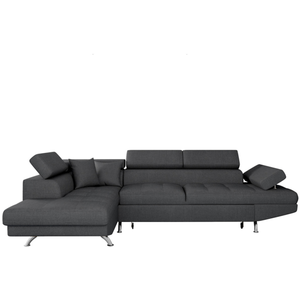 LOUNGITUDE Canapé d'angle RIO Convertible avec coffre en tissu - Angle Gauche, Gris foncé pas cher