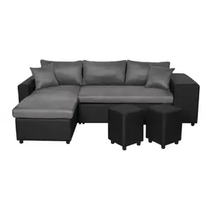 LOUNGITUDE Canapé d'angle droit Gris/Noir OSLO pas cher