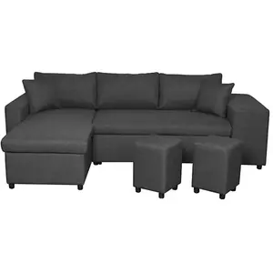 LOUNGITUDE Canapé d'angle convertible - OSLO - Gris foncé - Coffre et poufs pas cher