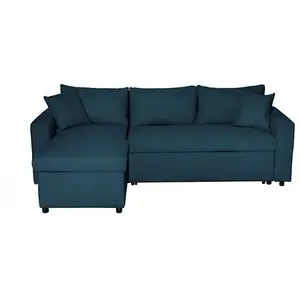 LOUNGITUDE Canapé d'Angle MARIA Réversible et Convertible avec Coffre en Tissu Bleu pas cher