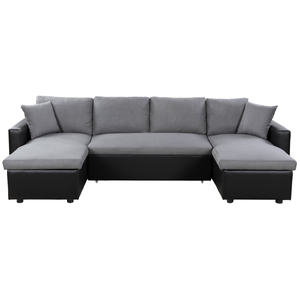 LOUNGITUDE Canapé d'Angle Panoramique MARIA Convertible Noir-Gris pas cher