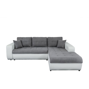 LOUNGITUDE Canapé d'Angle Convertible SUZIE en Simili et Microfibre - Angle Droit, Blanc et Gris pas cher