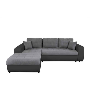 LOUNGITUDE Canapé d'Angle SUZIE Convertible en Simili et Microfibre - Angle Gauche, Gris et Noir pas cher