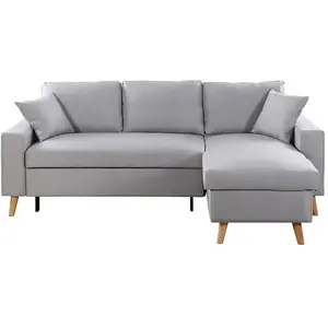 LOUNGITUDE Canapé d'Angle MARIA SCANDINAVE Réversible et Convertible - Gris clair pas cher