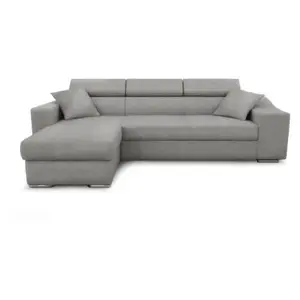 LOUNGITUDE Canapé d'Angle ELONA Convertible en tissu gris clair avec poufs de rangement à droite pas cher