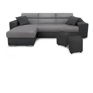Canapé d'angle convertible ELONA - LOUNGITUDE Collection - Gris - Rang... pas cher